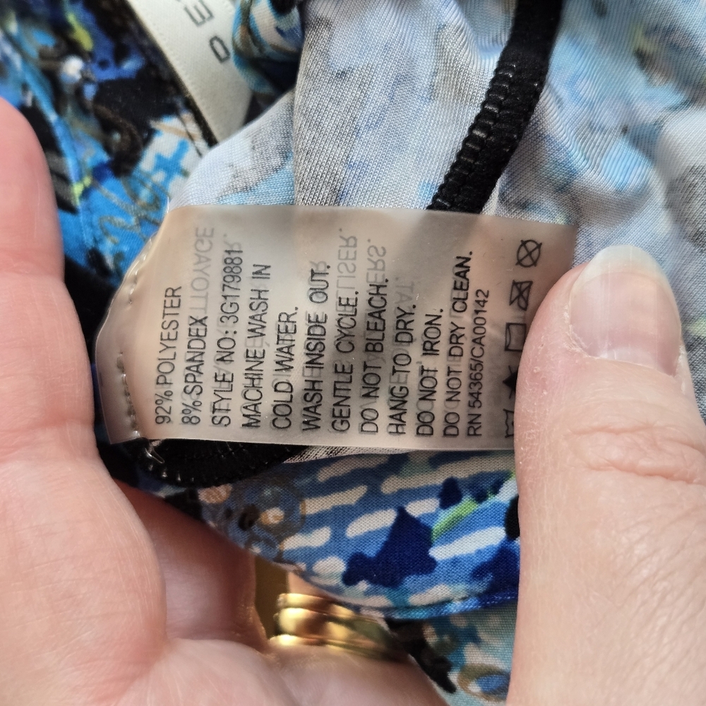 Vibrant Blue and Black Animal Print Patterned Blouse Gold Metallic Accent XL - Picture 7 of 8